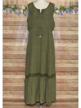 Indigo Rose Womens XL Olive Green Tiered Maxi Dress Sleeveless Boho Summer Beach